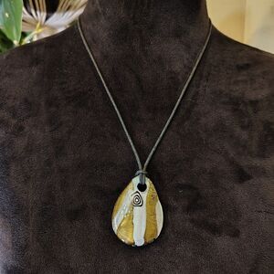 Art Deco Murano Glass Necklace on Leather Klimt Design Made in Italy/J87